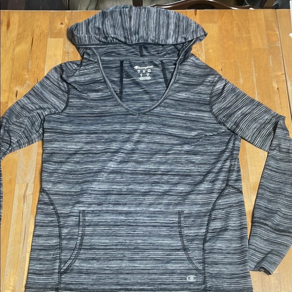 Champion Gray Striped lightweight Hoodie